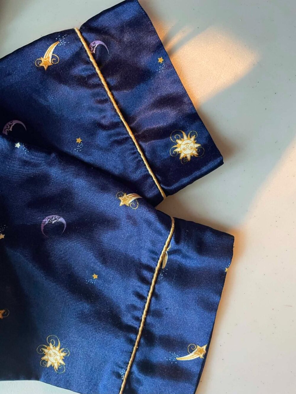 Vintage Celestial Moon Stars Satin Pajama Set Navy Blue gold Witchy W. Size 12 - Picture 6 of 14